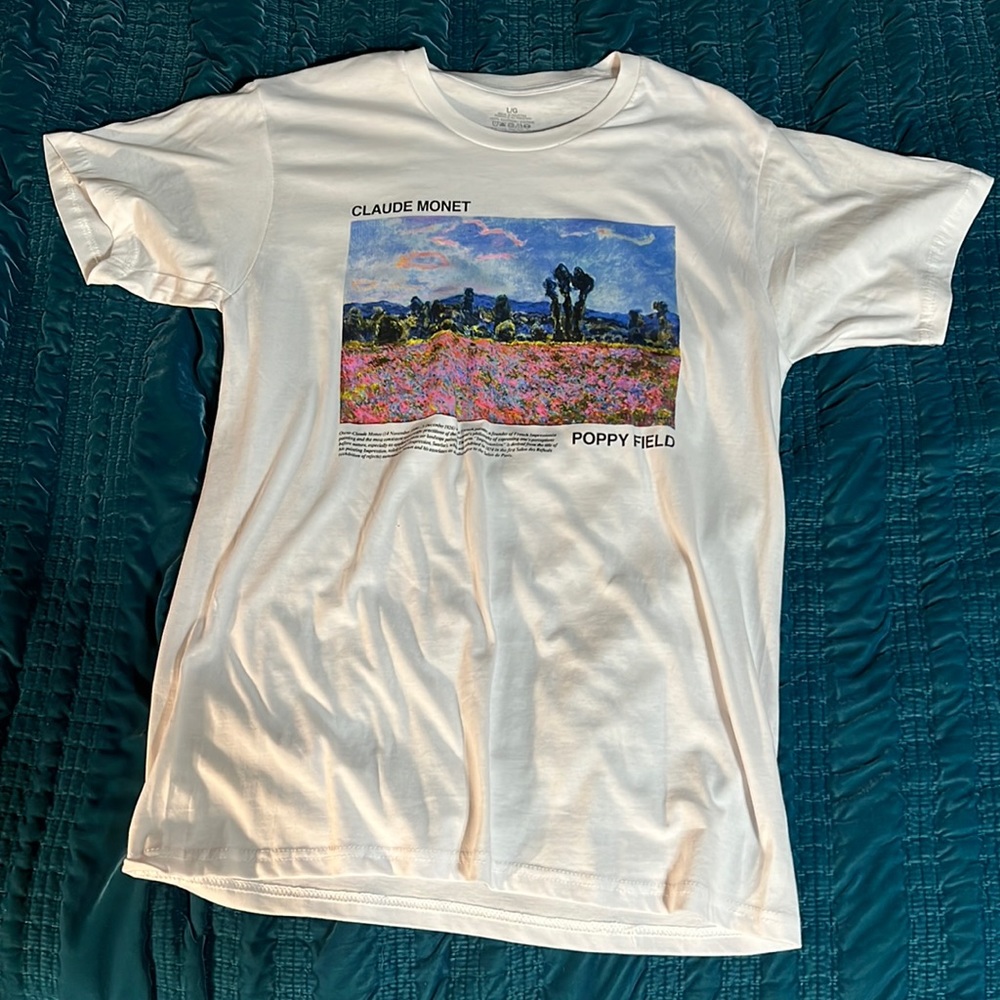 Claude Monet Poppy Field Painting White Graphic T-Shirt Size Large men
